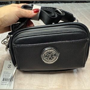 Christian Lacroix Black Crossbody Camera Bag Silver Logo w/ Detachable Mini Zip